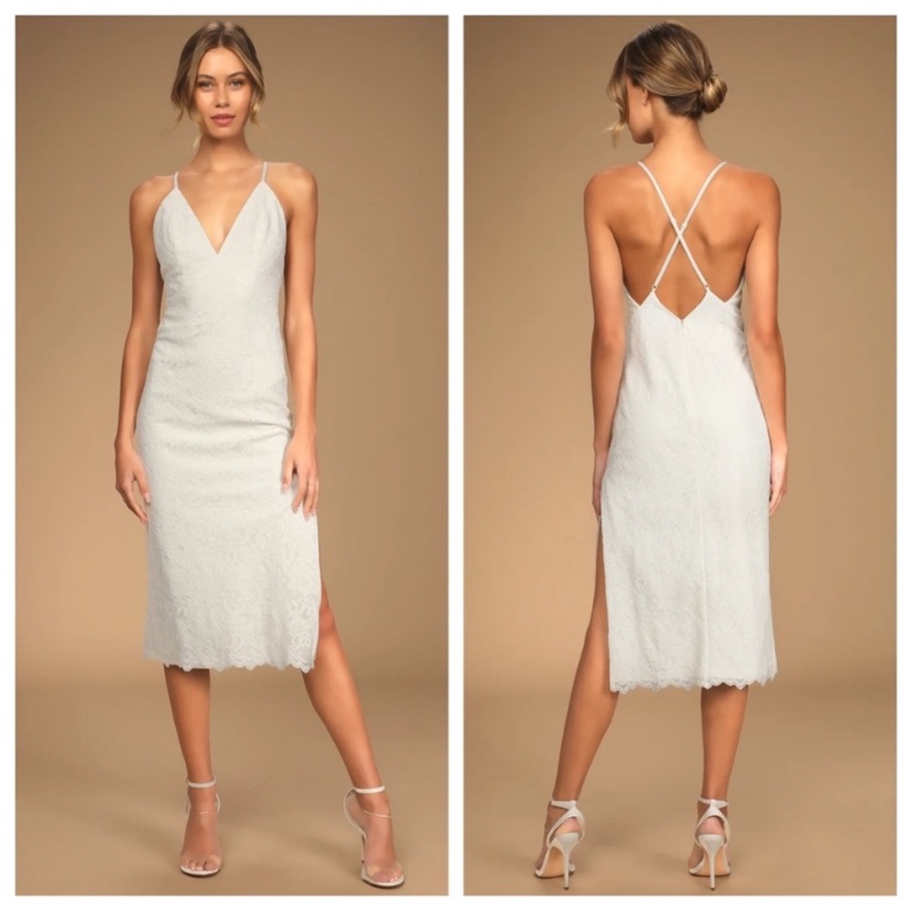Lulu's White Lace Midi Slip Dress